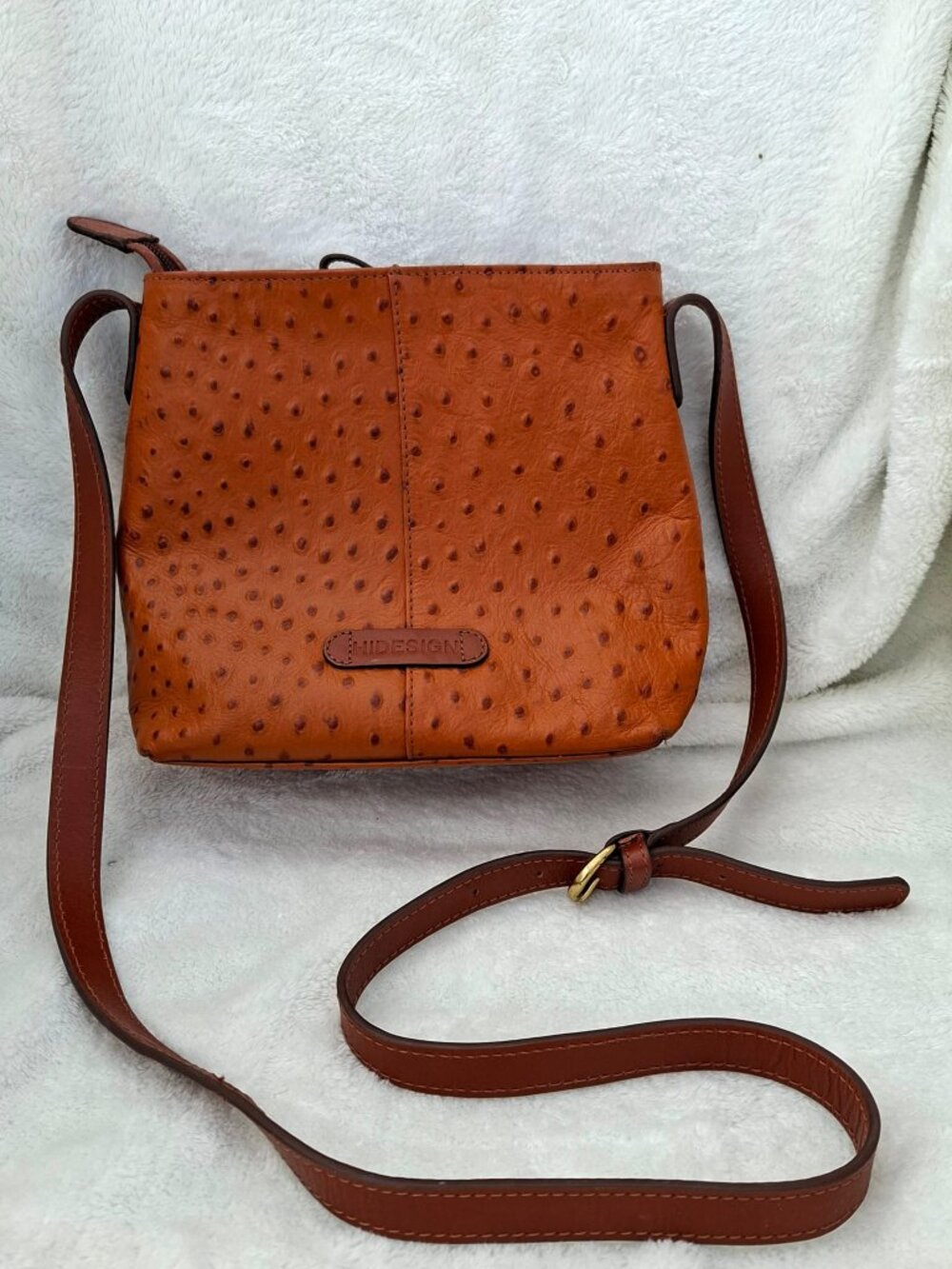 Handcrafted Ostrich Leather Crossbody Bag Small Shoulder Purse Tan